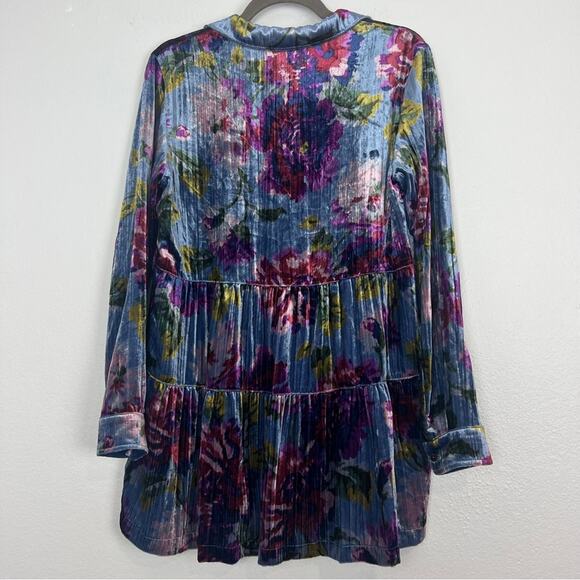 Anthropologie Maeve | Reverie Tiered Velvet Floral Tunic Bloomcore Boho Blue XS - Picture 8 of 13